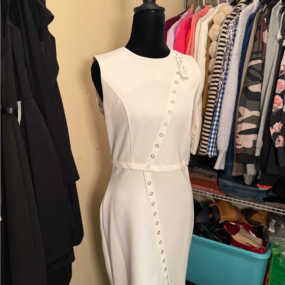 Spense Ivory Midi Dress with Button Detail